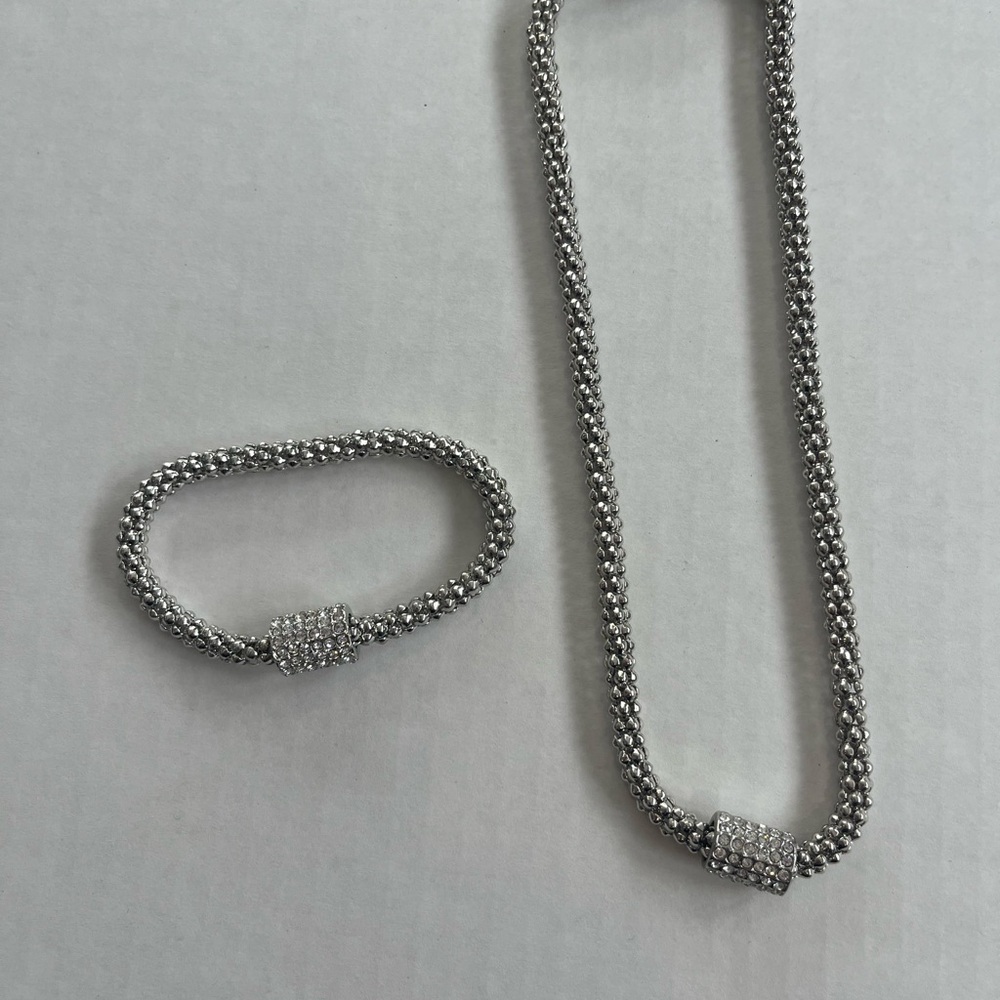 Silver Necklace and Bracelet Set